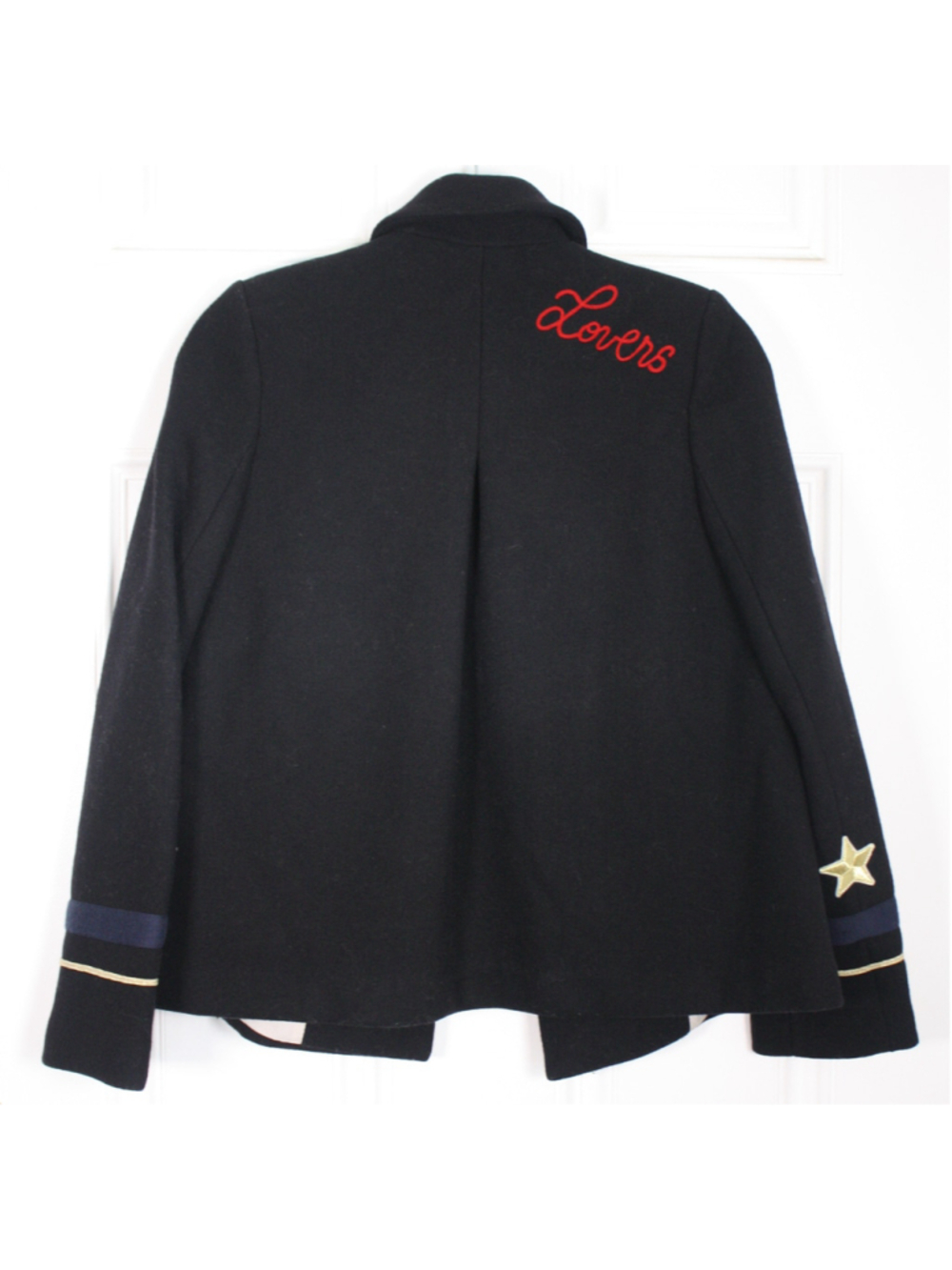 Zara Trafaluc XS Wool Blend Military Peacoat Lovers Embroidered Black Jacket - Picture 3 of 13